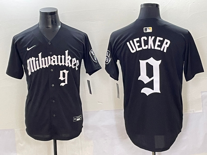 Men's Milwaukee Brewers Bob Uecker #9 Black Limited Jersey
